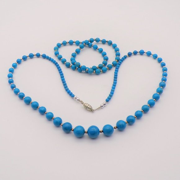 Handmade Red and Blue Howlite Bead Necklace & Bracelet Bundle - Picture 2 of 7